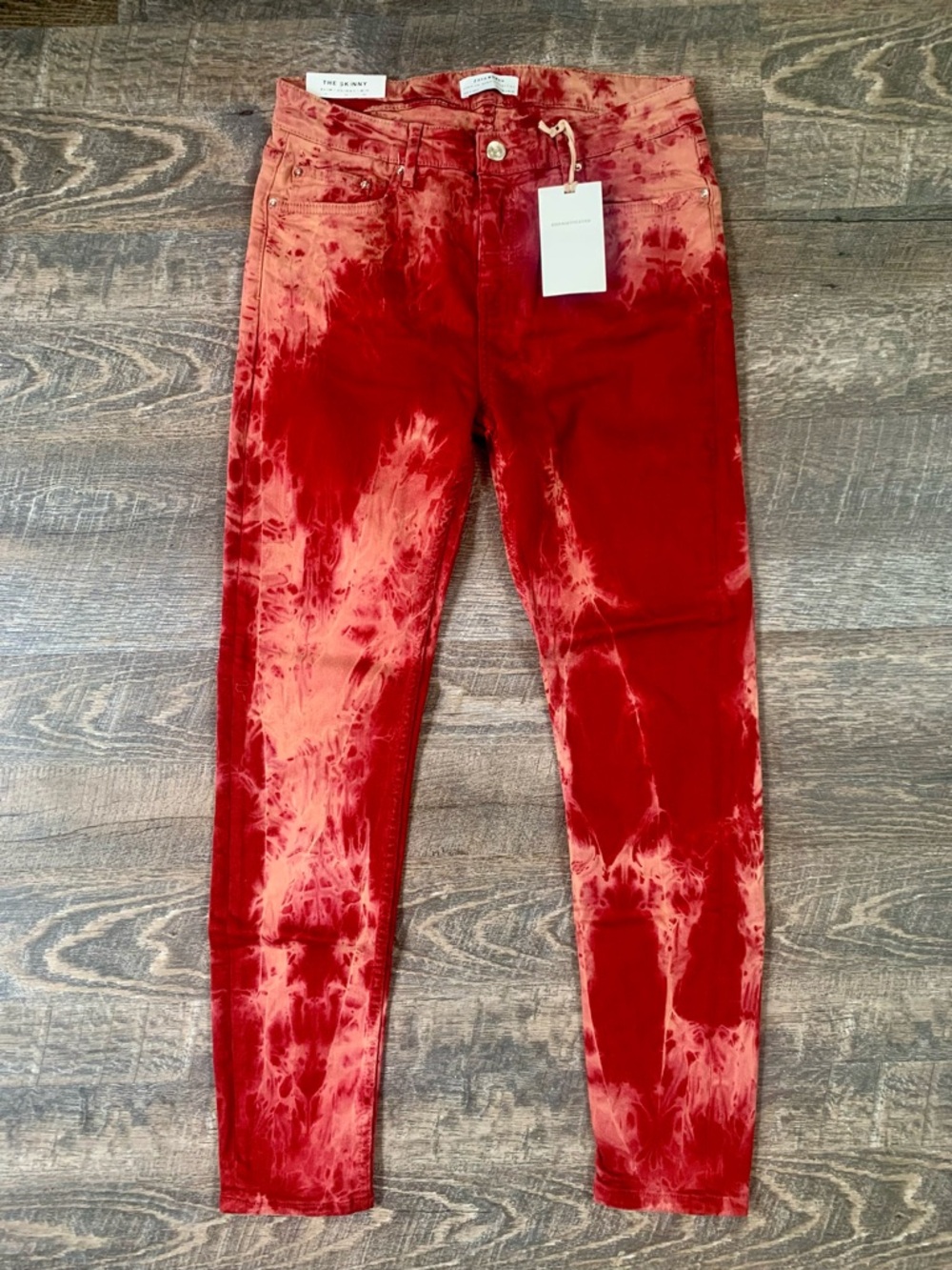 Zara Woman Red Tie-Dye Denim Jeans